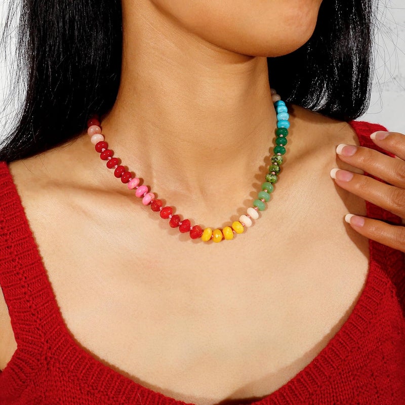 Badu Gemstone Beaded Necklace for Women Colorful Natural Stone Freshwater Pearl Surfer Beach Rainbow Necklace Jewelry Gift - Image 4